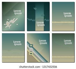Minimalistic original cover design with gradient and halftones.Fish, fishing, marine subjects. Fish menu. Set of 6 covers in soothing colors-Vector.