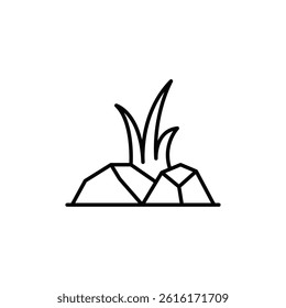 Minimalistic outline of grass growing on rocky terrain against plain backdrop