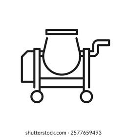 A minimalistic outline icon of a concrete mixer symbolizes renovation projects and the construction industry, ideal for representing building activities and mixing construction materials