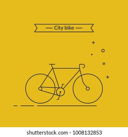 Minimalistic Outline Illustration of Bicycle. Stylish bike on yellow background isolated. City bike concept. Vector flat linear style.