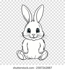 Minimalistic outline illustration of a cute bunny rabbit with expressive eyes. Perfect for stickers childrens decor and playful designs Ideal for projects needing a charming animal element.