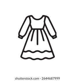 A minimalistic outline illustration of a dress with long sleeves and a flared skirt. Perfect for fashion design and clothing related projects