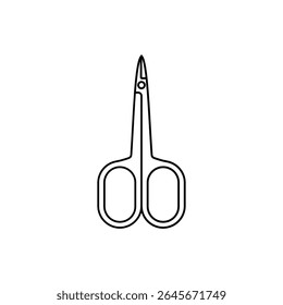Minimalistic outline image of manicure scissors. Suitable for hand care, salon procedures, beauty and hygiene topics.