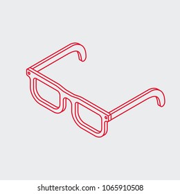 Minimalistic outline isometric eye glasses icon. Simple geek frame.