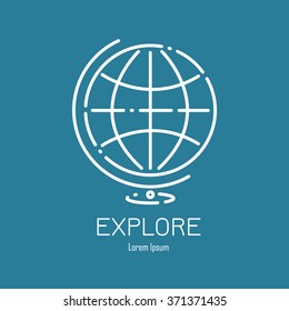 Minimalistic outline logotype of globe. Isolated on background.
