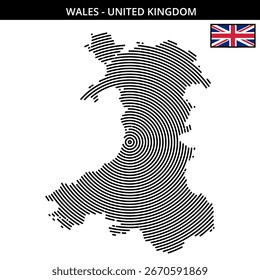 Minimalistic outline map of Wales with concentric circles