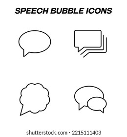 Minimalistic outline signs drawn in flat style. Editable stroke. Vector line icon set with symbols of oval, rectangular and clouded speech bubbles 
