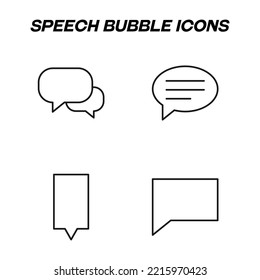 Minimalistische Rahmenschilder in flachem Stil. Bearbeitbarer Strich. Vektorliniensymbol mit Symbolen verschiedener Sprachblasen als Symbol für Rede, Sprache, Chat, Dialog