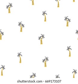 Minimalistic palm leaves beach seamless pattern. Vector hand drawn illustration.