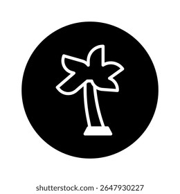 Minimalistic palm tree icon on black circle a tropical and vacation theme for logos and design projects