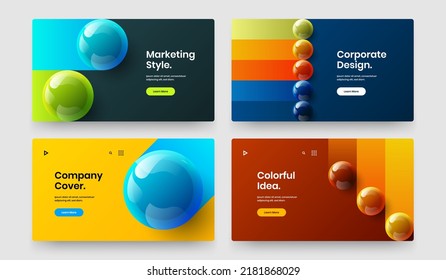Composición de concepto vectorial de diseño de panfleto minimalista. Esferas realistas brillantes página web paquete de plantillas de pantalla.