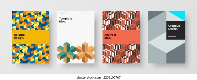 Minimalistic pamphlet design vector layout collection. Fresh mosaic hexagons leaflet illustration set.