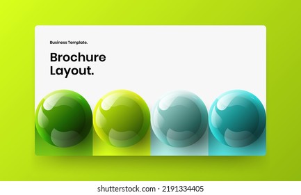 Minimalistic pamphlet vector design illustration. Original 3D spheres landing page layout.