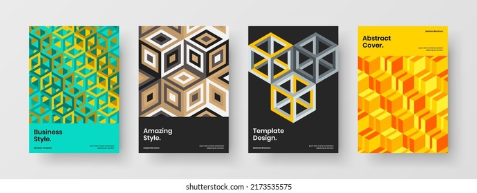 Minimalistic pamphlet vector design template bundle. Creative mosaic pattern catalog cover concept set.