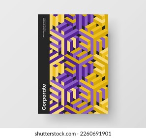 Minimalistic pamphlet vector design template. Bright geometric hexagons journal cover concept.