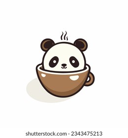 Minimalistic Panda in Coffee Cup Logo Cute Design Cute Coffee Cup Panda Logo