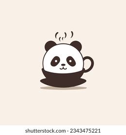 Minimalistic Panda in Coffee Cup Logo Cute Design Cute Coffee Cup Panda Logo