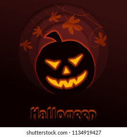Minimalistic papercut design with a glowing halloween silhouette. 