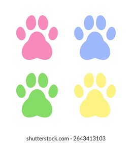 Minimalistic pastel paw print set – vector illustrations in soft colors for children’s decor, pet shop logos, or baby products.