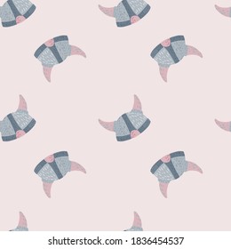 Patrón minimalista de tonos pastel sin fisuras con cascos de vigilia. Ornamento escandinavo en tonos rosa y azul pálido. Ideal para el diseño de tela, impresión textil, envoltura, cubierta. Ilustración vectorial.