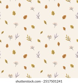 Minimalistic pattern with autumn leaves. Simple design for fabric, wrapping paper, wallpapers.