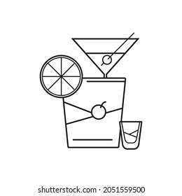 Minimalistic pattern of cocktails with lines on a white background. Alcoholic drinks concept.