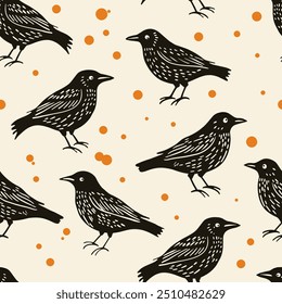 Minimalistic pattern with crows on a light background
