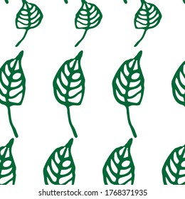 Minimalistic pattern with green leaves. You can use it for design. Hand-drawn illustration.
