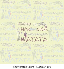 minimalistic pattern of Hakuna mata. plants, algae, shells.