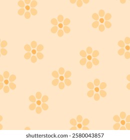 Minimalistic pattern with hand-drawn flowers in coffee color. Pattern for children's clothing, bed linen, etc.
