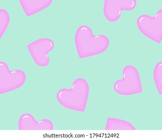 Patrón minimalista con corazones en un fondo verde.
Vector.