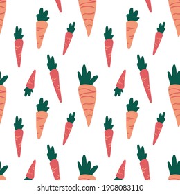 Patrón minimalista con zanahorias naranja y roja sobre fondo blanco