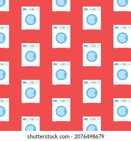 Minimalistic pattern with washing machines on a red background. Laundry concept. Can be used as a background.