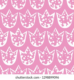 The minimalistic pattern of white tulips. Floral seamless pattern. Light pink background. Vector drawing repeat pattern of flowers. Endless wallpaper style. Textile design.