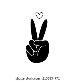 Minimalistic peace sign with two fingers and heart