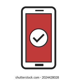 Minimalistic phone with confirmation on a white background. Red screen.