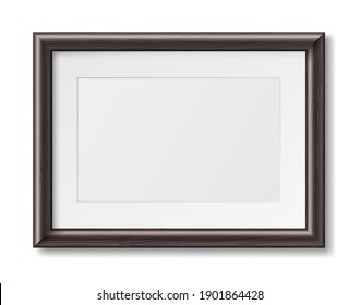 Minimalistic photo frame of a4 size, horizontal orientation. 3d mockup element for design. Picture frame for wall template. Black text or image border. Vector illustration