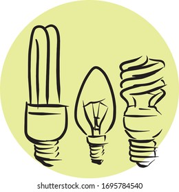 Minimalistic pictogram collection. Illustration with light bulbs and light sources. Clip art vector illustration. EPS 10 sticker. Isolated outline. Coloring book or packing set
