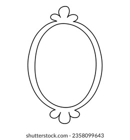 Minimalistic picture frame isolated on white background. Doodle illustration, hand drawn elegant mirror.