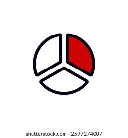 A minimalistic pie chart icon with a red highlighted segment, outlined in black lines.