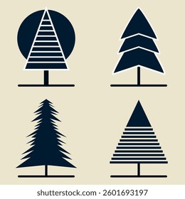 Minimalistic Pine Tree Silhouettes for Christmas and Winter Holiday Decor in Modern Vector Design