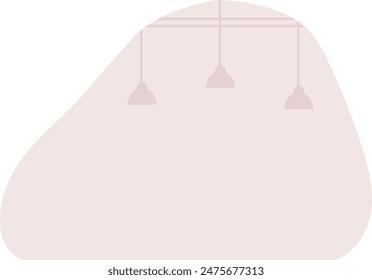 Fondo abstracto rosa minimalista, tres luces de techo colgando. Tonos pastel, elemento de diseño interior. Lámparas modernas, habitación vacía, iluminación suave