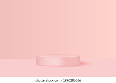 Minimalistic pink color round stage.Abstract realistic cylindrical podium on pastel background.
Cosmetic product showcase platform, shopfront, display case or birthday, anniversary, sale, wedding. 