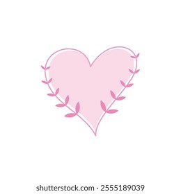  A minimalistic pink heart illustration adorned with delicate leaf accents. Perfect for romantic themes, Valentine’s Day designs, wedding invitations, greeting cards, and love-related