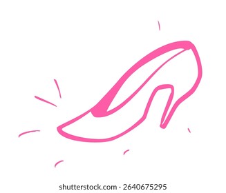 Minimalistic pink line art of a high heel shoe on white background. Sleek and stylish design perfect for fashion concepts and elegant illustrations.