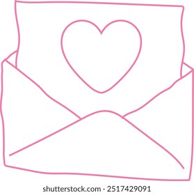 Minimalistic Pink Line Drawing of an Envelope with a Heart for Love and Communication