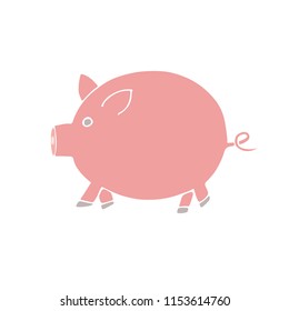 Minimalistic pink Pig isolated on white background. Vector illustration