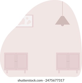 Minimalistische rosa Zimmer-Innenraum-Vektorillustration. Einfache pastellfarbene Wandschrank Hängelampe. Abstrakte rosa Wohnraum Design Grafik
