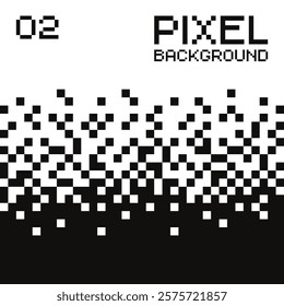 Minimalistic pixelated black and white background with a smooth gradient transition placed vertically. Illustration disintegrates or dissolves to the pixel. Vector illustration 