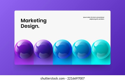 Plantilla vectorial de diseño de rótulos minimalista. Ilustración de pantalla del sitio web de esferas 3D premium.